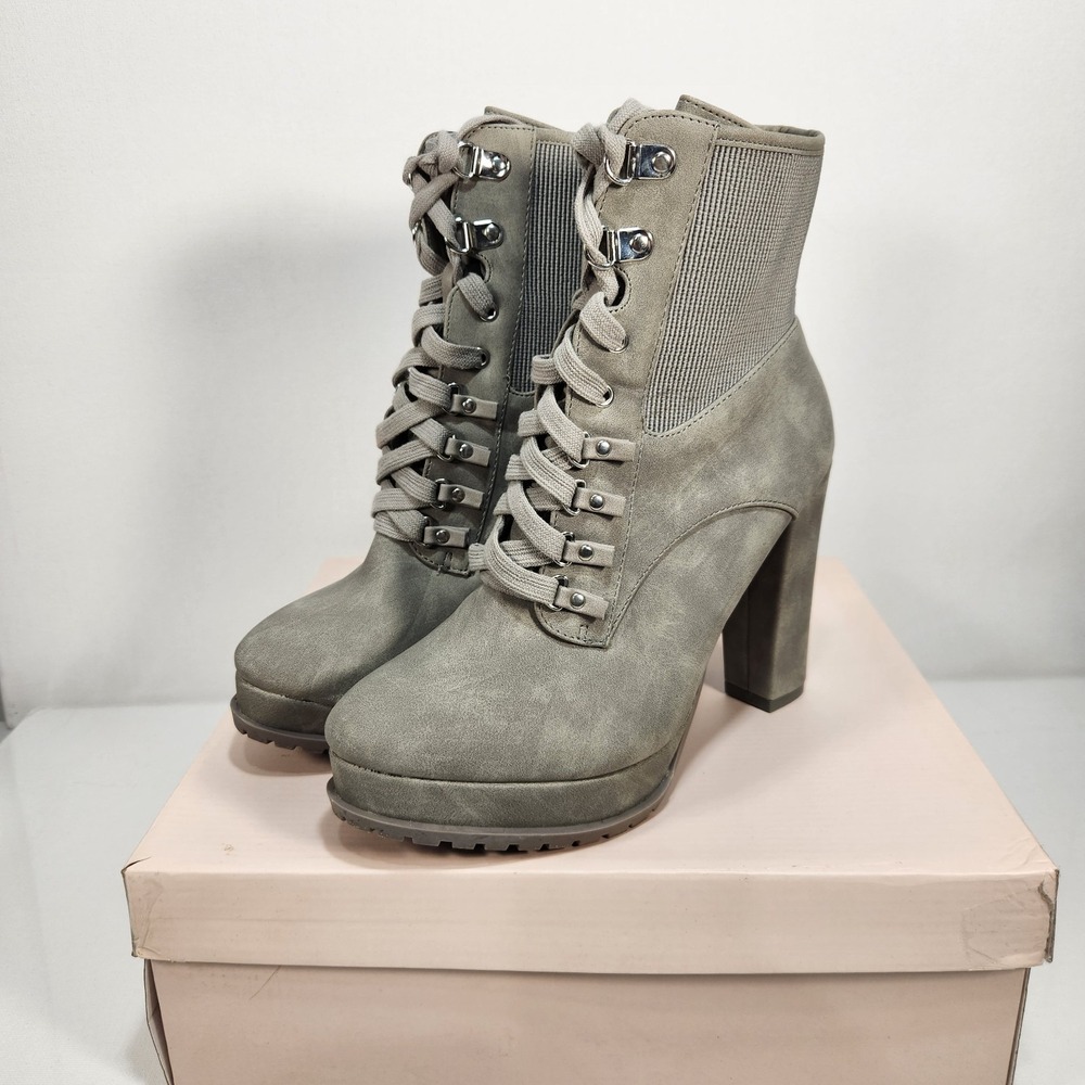 Just Fab Ayah Womens Booties Chunky Lace Up Grey‎ Size 9